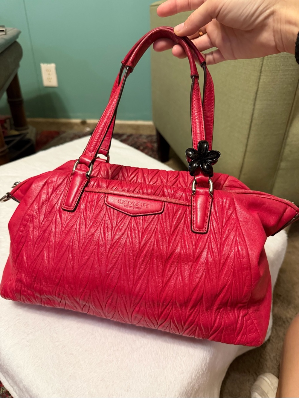 Coach Madison Gathered Red Leather Satchel